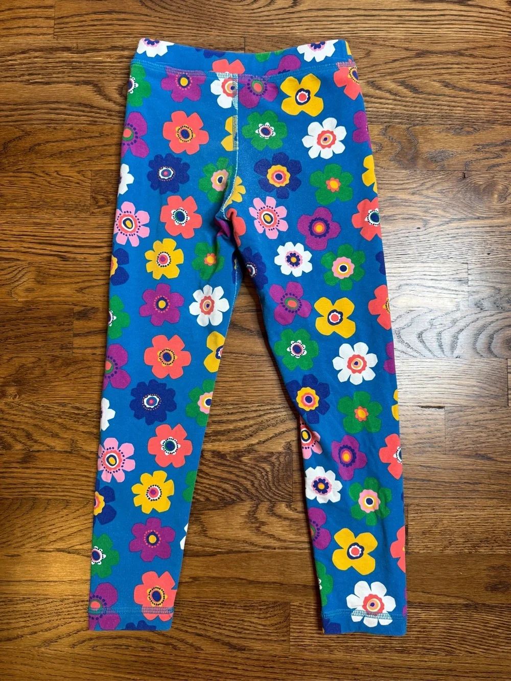 Hanna Andersson Girls Blue Floral Leggings Multicolor Terry Cloth Lined Size 6-7 - Picture 6 of 7